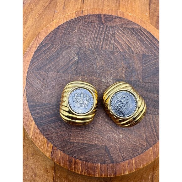 Joan Rivers Crown Coin Clip-On Earrings Gold-Tone Vintage Jewelry - Picture 2 of 5